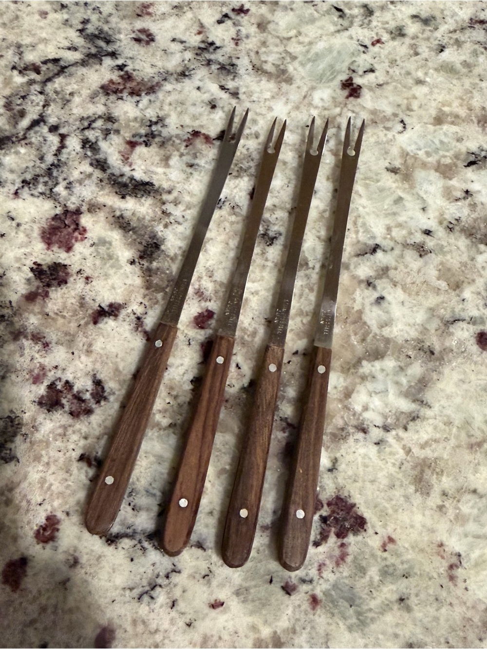 Vintage MCM Wood & Stainless Steel Cocktail Forks - Set of 4